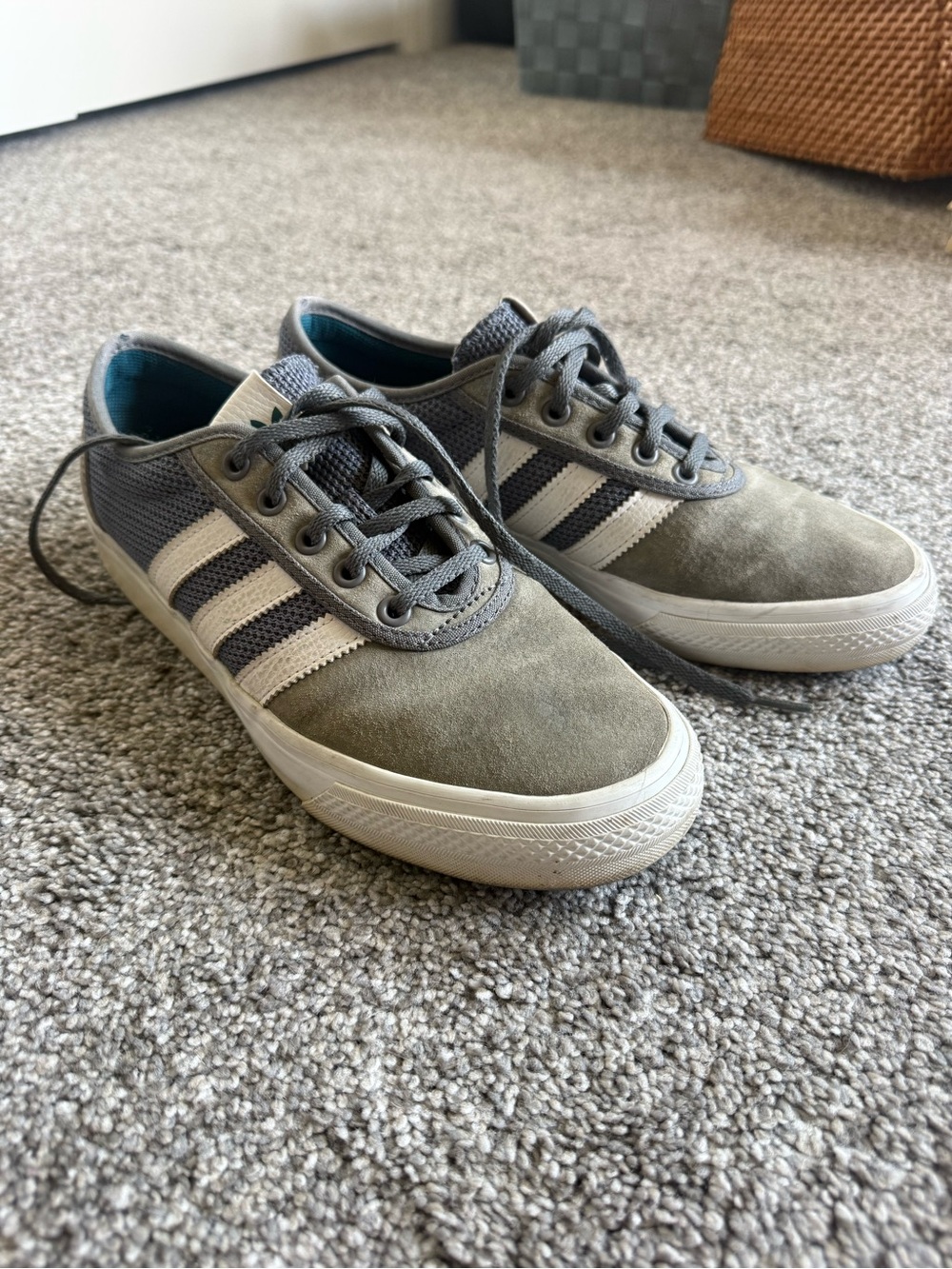adidas Kids Grey Suede & Mesh Sneakers with White Stripes